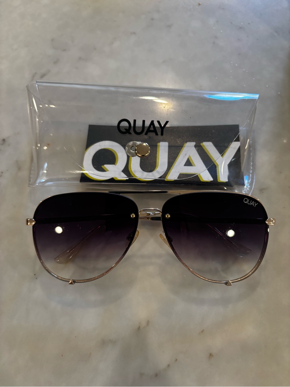 Quay Australia Gold Frame Gradient Black-to-Gray Aviator Sunglasses